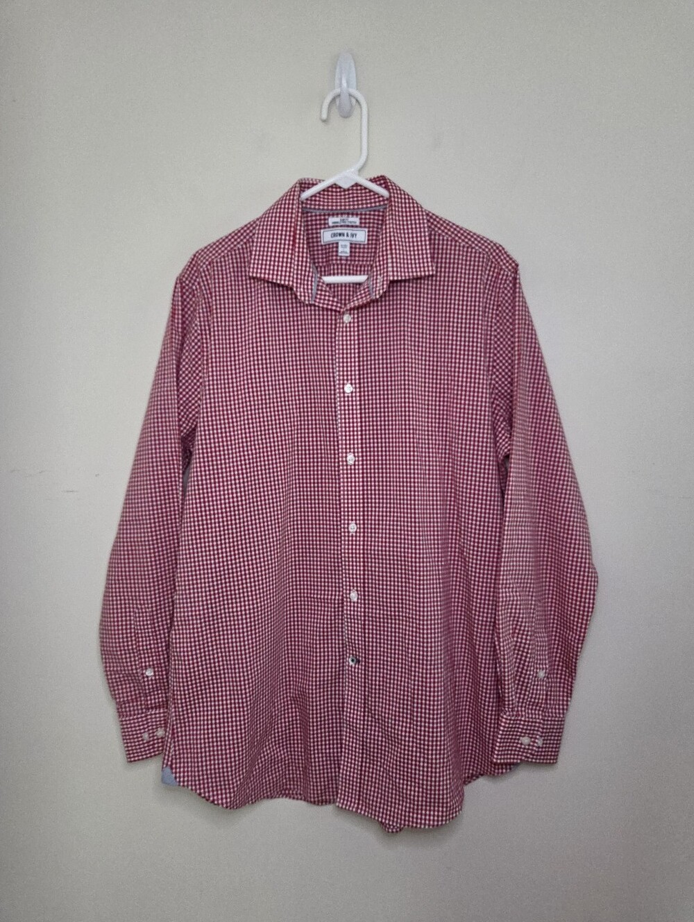 Men's Crown & Ivy Red & White Plaid Button Down Shirt Sz Large